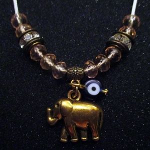 Elephant pendant with beads on adjustable necklace